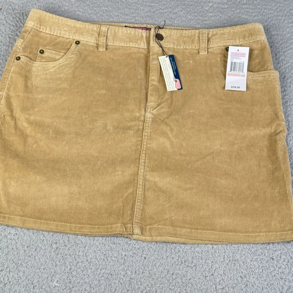Vineyard Vines Corduroy Skirt 12 Beige Khaki Sand 5 Pocket Zip Fly Stretch